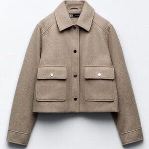 Zara Tan Brown Cream Color Crop Jacket - size Small